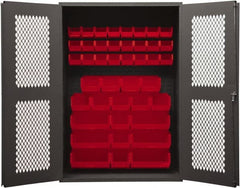 Durham - 42 Bin Storage Cabinet - Steel, 48" Wide x 24" Deep x 72" High, Red - Exact Tooling