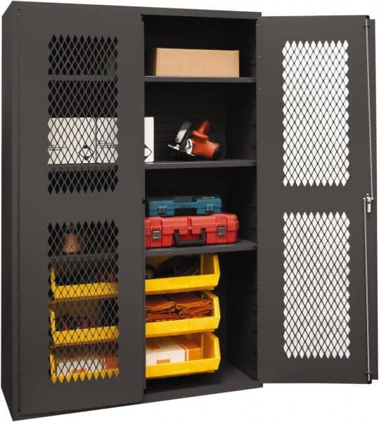 Durham - 3 Shelf 6 Bin Storage Cabinet - Steel, 48" Wide x 24" Deep x 72" High, Yellow - Exact Tooling