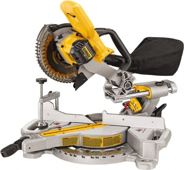 DeWALT - 4 Amp, 20 Volt, 3,750 RPM, 48° Left Single Bevel Sliding Miter Saw - 5/8" Arbor, 7-1/4" Blade Diam - Exact Tooling