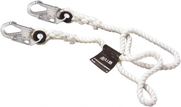 Miller - 4' Long, 310 Lb Capacity, 1 Leg Locking Snap Hook Harness Positioning/Restraint Lanyard - 1-1/2" Diam, Filament Nylon Rope, Locking Snap Hook Anchorage Connection - Exact Tooling