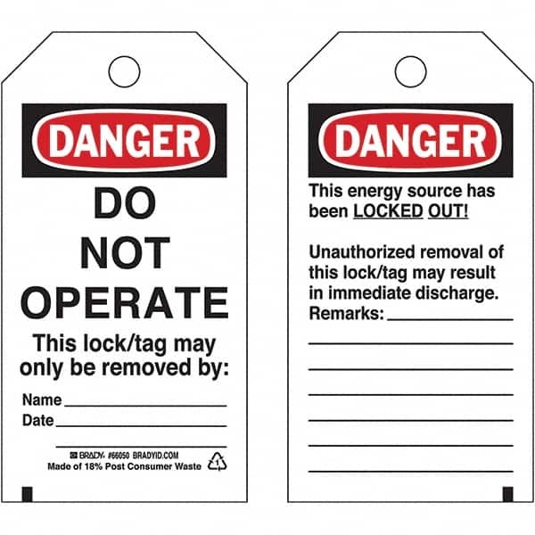 Brady - Safety & Facility Tags - 3" BLK/RED ON WHT 25PK DO NOT OPERATE TAGS - Exact Tooling