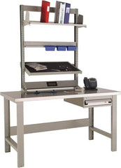 Rousseau Metal - 1 Drawer, 2 Shelf Workstation - 1,100 Lb Capacity, Steel Top, Modern Gray, 60" Wide x 80" High x 30" Long - Exact Tooling