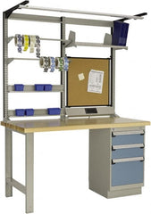 Rousseau Metal - 3 Drawer, 2 Shelf Workstation - 2,750 Lb Capacity, Wood Top, Everest Blue, 60" Wide x 80" High x 30" Long - Exact Tooling
