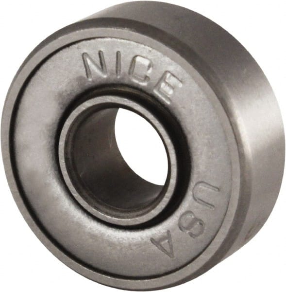 Nice - 3/8" Bore Diam, 7/8" OD, Double Shield Semi Ground Extra Light Radial Ball Bearing - 9/32" Wide, 1 Row, Round Bore, 255 Lb Static Capacity, 325 Lb Dynamic Capacity - Exact Tooling
