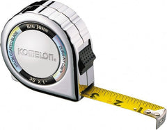 Komelon - 35' x 1" Yellow Steel Blade Tape Measure - 1/16" Graduation, Inch Graduation Style, Chrome Metal Case - Exact Tooling