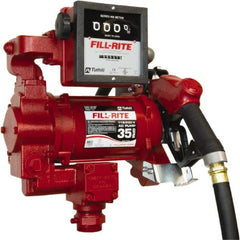 Tuthill - 35 GPM, 1" Hose Diam, Gasoline, Kerosene & Diesel Fuel AC High Flow Tank Pump with Auto Nozzle & 901 Meter - Cast Iron Pump, 1-1/4" Inlet, 1" Outlet, 115/230 Volts, 18' Hose Length, 3/4 hp - Exact Tooling