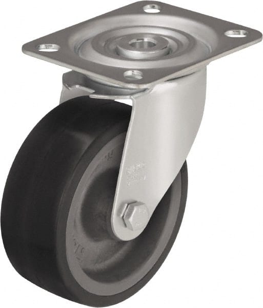 Blickle - 5" Diam x 1-37/64" Wide x 5-7/8" OAH Top Plate Mount Swivel Caster - Silicone Rubber, 264 Lb Capacity, Plain Bore Bearing, 3-15/16 x 3-3/8" Plate - Exact Tooling