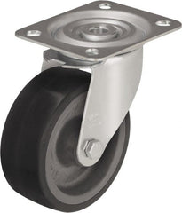 Blickle - 4" Diam x 1-37/64" Wide x 4-59/64" OAH Top Plate Mount Swivel Caster - Silicone Rubber, 220 Lb Capacity, Plain Bore Bearing, 3-15/16 x 3-3/8" Plate - Exact Tooling