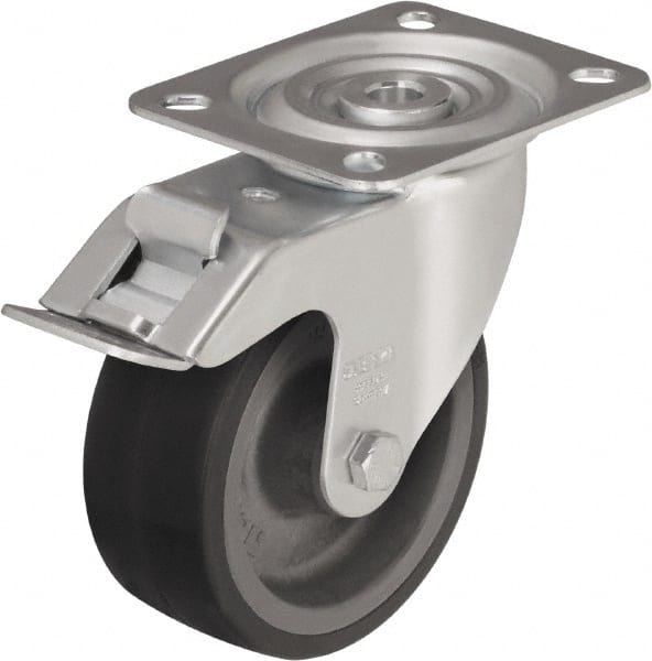 Blickle - 5" Diam x 1-37/64" Wide x 5-7/8" OAH Top Plate Mount Swivel Caster - Silicone Rubber, 264 Lb Capacity, Plain Bore Bearing, 3-15/16 x 3-3/8" Plate - Exact Tooling