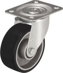 Blickle - 4" Diam x 1-9/16" Wide x 4-59/64" OAH Top Plate Mount Swivel Caster - Polyurethane-Elastomer, 220 Lb Capacity, Plain Bore Bearing, 3-15/16 x 3-3/8" Plate - Exact Tooling