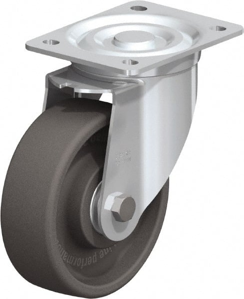 Blickle - 6" Diam x 2" Wide x 7-1/2" OAH Top Plate Mount Swivel Caster - Heat-Resistant Nylon, 770 Lb Capacity, Ball Bearing, 5-1/2 x 4-3/8" Plate - Exact Tooling