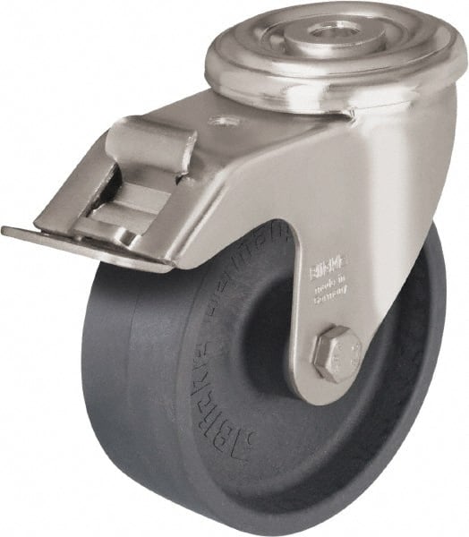 Blickle - 3" Diam x 1-1/4" Wide x 4" OAH Hollow Kingpin Mount Swivel Caster with Brake - Heat-Resistant Nylon, 330 Lb Capacity, Plain Bore Bearing, Hollow Kingpin Stem - Exact Tooling