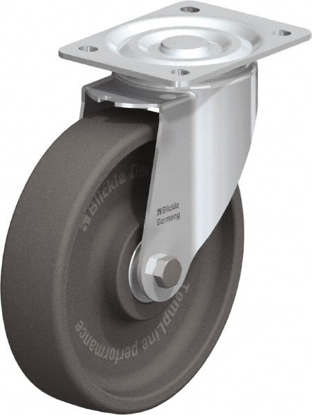 Blickle - 8" Diam x 2" Wide x 9-1/4" OAH Top Plate Mount Swivel Caster - Heat-Resistant Nylon, 770 Lb Capacity, Ball Bearing, 5-1/2 x 4-3/8" Plate - Exact Tooling