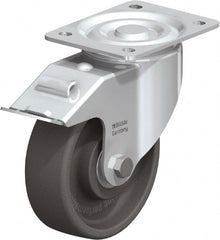 Blickle - 6" Diam x 2" Wide x 7-1/2" OAH Top Plate Mount Swivel Caster with Brake - Heat-Resistant Nylon, 770 Lb Capacity, Ball Bearing, 5-1/2 x 4-3/8" Plate - Exact Tooling