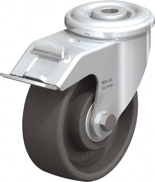Blickle - 4" Diam x 1-1/2" Wide x 4-59/64" OAH Hollow Kingpin Mount Swivel Caster with Brake - Heat-Resistant Nylon, 330 Lb Capacity, Ball Bearing, Hollow Kingpin Stem - Exact Tooling