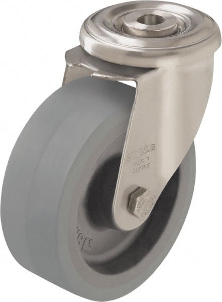 Blickle - 5" Diam x 1-9/16" Wide x 5-7/8" OAH Hollow Kingpin Mount Swivel Caster - Heat-Resistant Silicone Rubber, 264 Lb Capacity, Plain Bore Bearing, Hollow Kingpin Stem - Exact Tooling