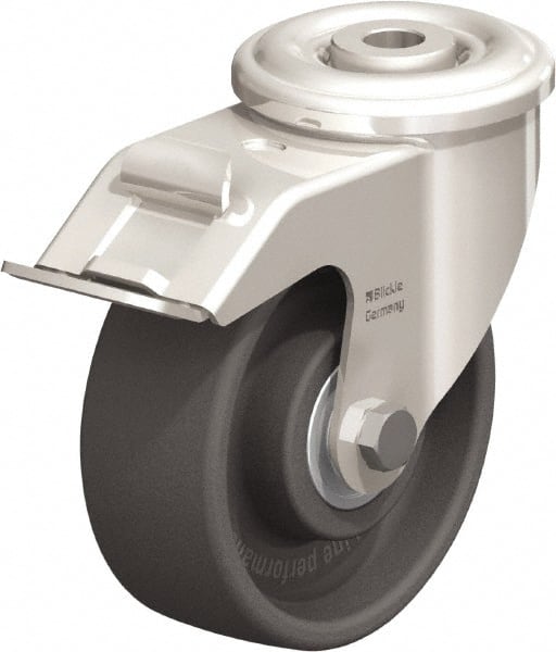 Blickle - 4" Diam x 1-1/2" Wide x 4-59/64" OAH Hollow Kingpin Mount Swivel Caster with Brake - Heat-Resistant Nylon, 330 Lb Capacity, Ball Bearing, Hollow Kingpin Stem - Exact Tooling