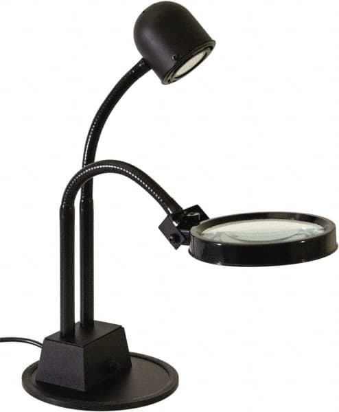 Electrix - 7 Volt, LED, Machine Light - Weighted for Desk, 7 Ft. Cord, 1.75x Magnification, 5 Inch Light Diameter, Black - Exact Tooling