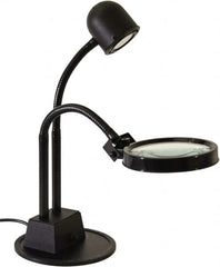 Electrix - 7 Volt, LED, Machine Light - Weighted for Desk, 7 Ft. Cord, 1.75x Magnification, 5 Inch Light Diameter, Black - Exact Tooling