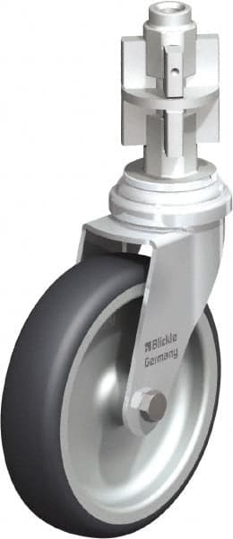 Blickle - 4" Diam x 63/64" Wide x 4-7/8" OAH Metal Expander Mount Swivel Caster - Rubber Elastomer (TPE), 154 Lb Capacity, Plain Bore Bearing, Metal Expander Stem - Exact Tooling