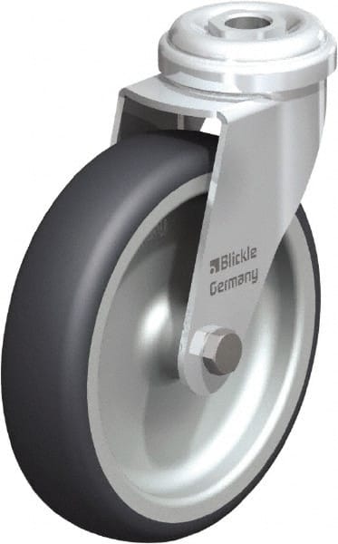 Blickle - 4" Diam x 63/64" Wide x 4-49/64" OAH Hollow Kingpin Mount Swivel Caster - Rubber Elastomer (TPE), 154 Lb Capacity, Plain Bore Bearing, Hollow Kingpin Stem - Exact Tooling