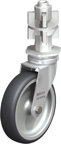 Blickle - 4" Diam x 63/64" Wide x 4-7/8" OAH Metal Expander Mount Swivel Caster - Rubber Elastomer (TPE), 154 Lb Capacity, Plain Bore Bearing, Metal Expander Stem - Exact Tooling