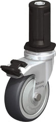 Blickle - 3" Diam x 63/64" Wide x 4" OAH Stem Mount Swivel Caster with Brake - Rubber Elastomer (TPE), 165 Lb Capacity, Ball Bearing, Round Stem - Exact Tooling