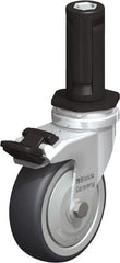 Blickle - 3" Diam x 63/64" Wide x 4" OAH Stem Mount Swivel Caster with Brake - Rubber Elastomer (TPE), 165 Lb Capacity, Ball Bearing, Round Stem - Exact Tooling
