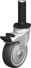 Blickle - 3" Diam x 63/64" Wide x 4" OAH Stem Mount Swivel Caster with Brake - Rubber Elastomer (TPE), 165 Lb Capacity, Ball Bearing, Round Stem - Exact Tooling