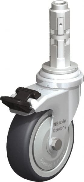 Blickle - 3" Diam x 63/64" Wide x 4" OAH Metal Expander Mount Swivel Caster with Brake - Rubber Elastomer (TPE), 165 Lb Capacity, Ball Bearing, Metal Expander Stem - Exact Tooling