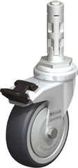 Blickle - 3" Diam x 63/64" Wide x 4" OAH Metal Expander Mount Swivel Caster with Brake - Rubber Elastomer (TPE), 165 Lb Capacity, Ball Bearing, Metal Expander Stem - Exact Tooling