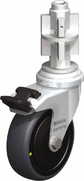 Blickle - 3" Diam x 63/64" Wide x 4" OAH Metal Expander Mount Swivel Caster with Brake - Rubber Elastomer (TPE), 110 Lb Capacity, Ball Bearing, Metal Expander Stem - Exact Tooling