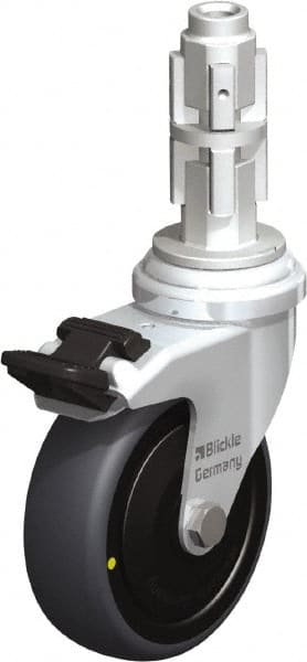 Blickle - 3" Diam x 63/64" Wide x 4" OAH Metal Expander Mount Swivel Caster with Brake - Rubber Elastomer (TPE), 110 Lb Capacity, Ball Bearing, Metal Expander Stem - Exact Tooling