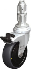 Blickle - 3" Diam x 63/64" Wide x 4" OAH Metal Expander Mount Swivel Caster with Brake - Rubber Elastomer (TPE), 110 Lb Capacity, Ball Bearing, Metal Expander Stem - Exact Tooling