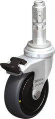 Blickle - 3" Diam x 63/64" Wide x 4" OAH Metal Expander Mount Swivel Caster with Brake - Rubber Elastomer (TPE), 110 Lb Capacity, Ball Bearing, Metal Expander Stem - Exact Tooling