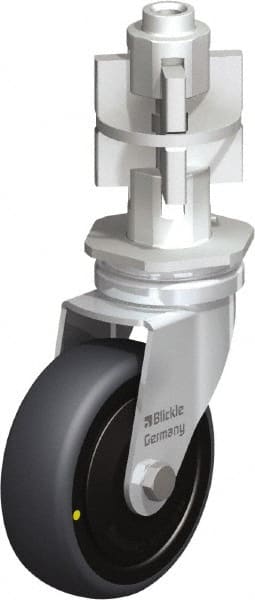 Blickle - 3" Diam x 63/64" Wide x 4" OAH Metal Expander Mount Swivel Caster - Rubber Elastomer (TPE), 110 Lb Capacity, Ball Bearing, Metal Expander Stem - Exact Tooling