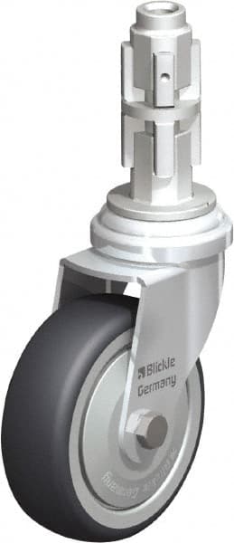 Blickle - 3" Diam x 63/64" Wide x 4" OAH Metal Expander Mount Swivel Caster - Rubber Elastomer (TPE), 165 Lb Capacity, Ball Bearing, Metal Expander Stem - Exact Tooling