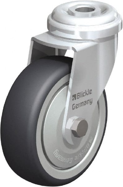 Blickle - 3" Diam x 63/64" Wide x 3-27/32" OAH Hollow Kingpin Mount Swivel Caster - Rubber Elastomer (TPE), 165 Lb Capacity, Ball Bearing, Hollow Kingpin Stem - Exact Tooling