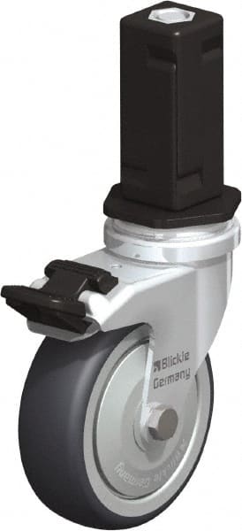 Blickle - 3" Diam x 63/64" Wide x 4" OAH Stem Mount Swivel Caster with Brake - Rubber Elastomer (TPE), 165 Lb Capacity, Ball Bearing, Square Stem - Exact Tooling