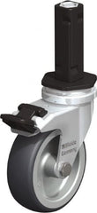 Blickle - 3" Diam x 63/64" Wide x 4" OAH Stem Mount Swivel Caster with Brake - Rubber Elastomer (TPE), 165 Lb Capacity, Plain Bore Bearing, Square Stem - Exact Tooling