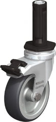Blickle - 3" Diam x 63/64" Wide x 4" OAH Stem Mount Swivel Caster with Brake - Rubber Elastomer (TPE), 165 Lb Capacity, Plain Bore Bearing, Round Stem - Exact Tooling