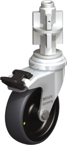 Blickle - 3" Diam x 63/64" Wide x 4" OAH Metal Expander Mount Swivel Caster with Brake - Rubber Elastomer (TPE), 110 Lb Capacity, Plain Bore Bearing, Metal Expander Stem - Exact Tooling