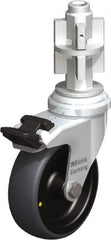 Blickle - 3" Diam x 63/64" Wide x 4" OAH Metal Expander Mount Swivel Caster with Brake - Rubber Elastomer (TPE), 110 Lb Capacity, Plain Bore Bearing, Metal Expander Stem - Exact Tooling