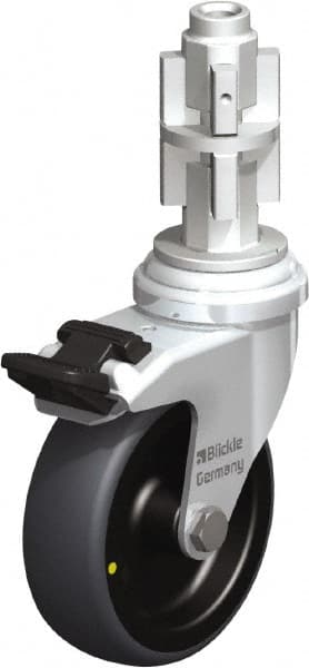 Blickle - 3" Diam x 63/64" Wide x 4" OAH Metal Expander Mount Swivel Caster with Brake - Rubber Elastomer (TPE), 110 Lb Capacity, Plain Bore Bearing, Metal Expander Stem - Exact Tooling