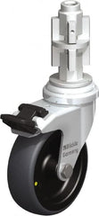 Blickle - 3" Diam x 63/64" Wide x 4" OAH Metal Expander Mount Swivel Caster with Brake - Rubber Elastomer (TPE), 110 Lb Capacity, Plain Bore Bearing, Metal Expander Stem - Exact Tooling