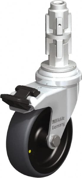 Blickle - 3" Diam x 63/64" Wide x 4" OAH Metal Expander Mount Swivel Caster with Brake - Rubber Elastomer (TPE), 110 Lb Capacity, Plain Bore Bearing, Metal Expander Stem - Exact Tooling
