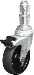 Blickle - 3" Diam x 63/64" Wide x 4" OAH Metal Expander Mount Swivel Caster with Brake - Rubber Elastomer (TPE), 110 Lb Capacity, Plain Bore Bearing, Metal Expander Stem - Exact Tooling