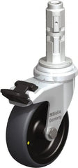 Blickle - 3" Diam x 63/64" Wide x 4" OAH Metal Expander Mount Swivel Caster with Brake - Rubber Elastomer (TPE), 110 Lb Capacity, Plain Bore Bearing, Metal Expander Stem - Exact Tooling