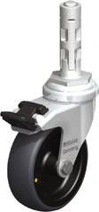 Blickle - 3" Diam x 63/64" Wide x 4" OAH Metal Expander Mount Swivel Caster with Brake - Rubber Elastomer (TPE), 110 Lb Capacity, Plain Bore Bearing, Metal Expander Stem - Exact Tooling