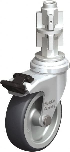 Blickle - 3" Diam x 63/64" Wide x 4" OAH Metal Expander Mount Swivel Caster with Brake - Rubber Elastomer (TPE), 165 Lb Capacity, Plain Bore Bearing, Metal Expander Stem - Exact Tooling